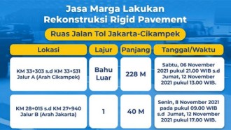 Jasa Marga Lakukan Perbaikan Rigid Pavement Di Ruas Tol Jakarta-Cikampek Mulai 6 November